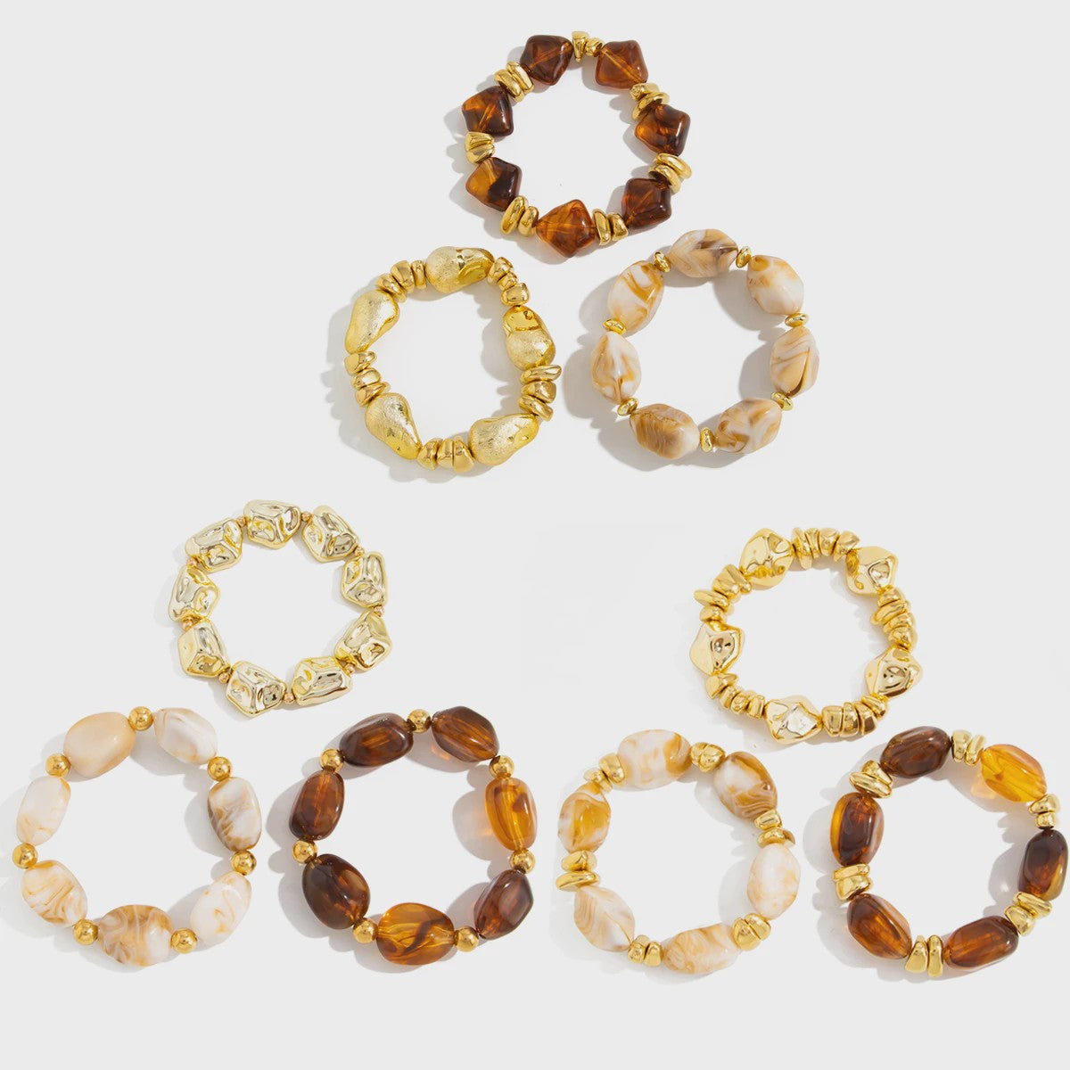 Set van 3 Bohemian Kralenarmbanden - Vintage Stijl Acryl & Goudkleurig