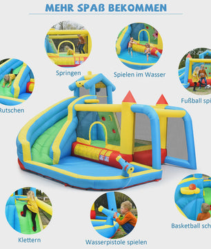 Opblaasbaar Speelkasteel met Glijbaan, Waterbad en Voetbalnet - 5-in-1 Plezier voor Kinderen (3-10 jaar)