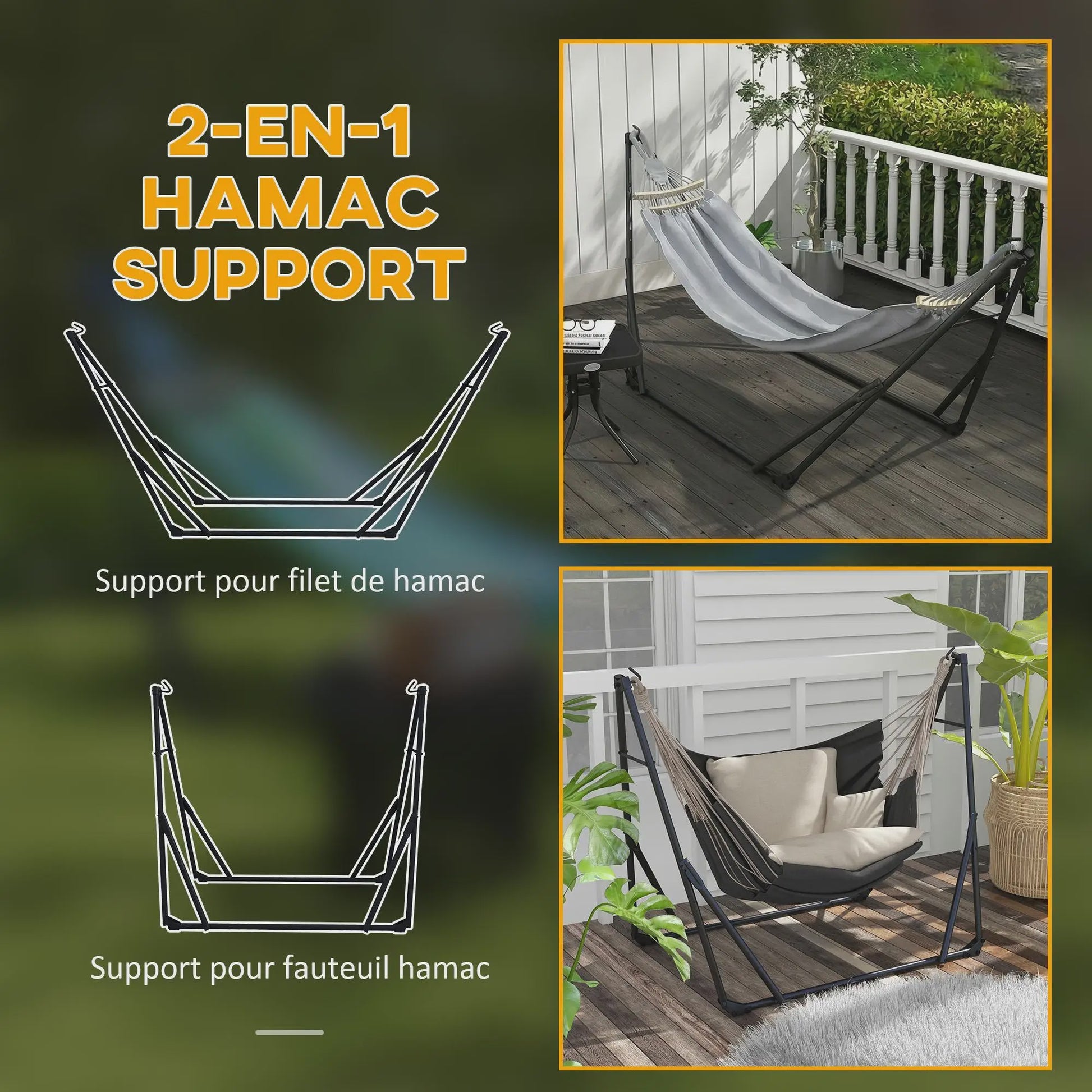 Outsunny 2-in-1 Stalen Hangmat & Hangstoel Standaard - Opvouwbaar, Draagbaar met Tas, 120 kg