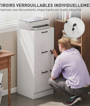 HOMCOM Bureaukast met 3 Laden en Slot - Verstelbare Documentenrails