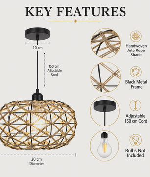 Rustieke Jute Touw Hanglamp - Boho Stijl Verlichting voor Keuken, Eetkamer & Slaapkamer
