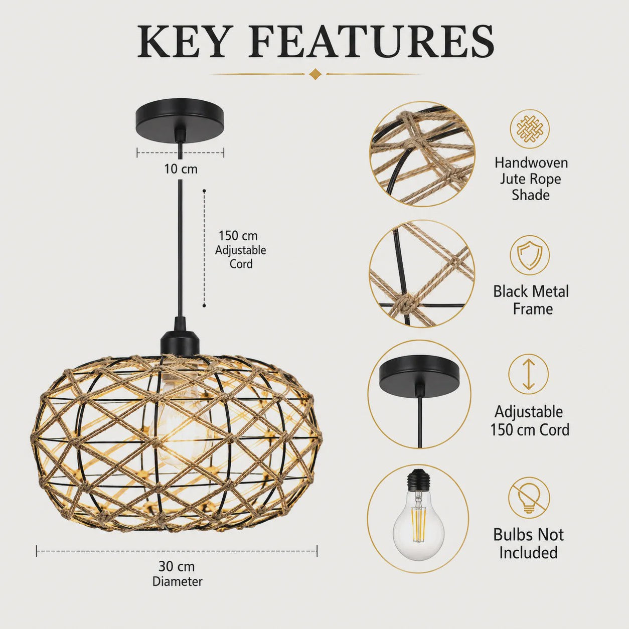 Rustieke Jute Touw Hanglamp - Boho Stijl Verlichting voor Keuken, Eetkamer & Slaapkamer