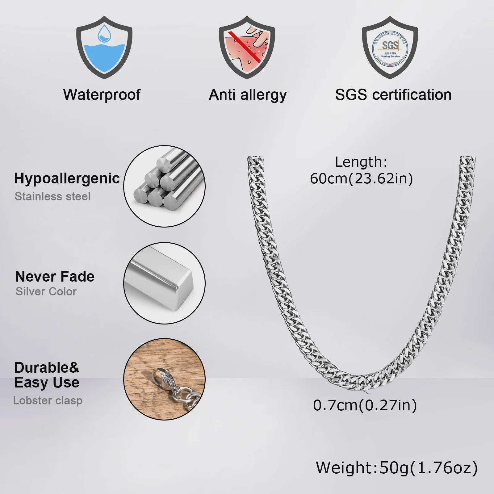 Vnox RVS Kubaanse Ketting voor Heren & Dames - 3/5/7/9mm Breed, Waterdicht & Hypoallergeen