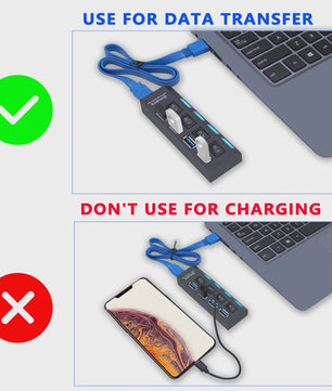USB Hub 3.0/2.0 met 4 of 7 poorten, individuele schakelaars en LED-indicatoren