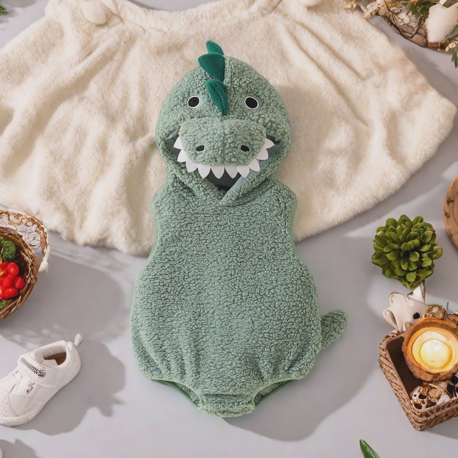 Schattig Baby Dino Kostuum Romper met Muts - 0-18 Maanden