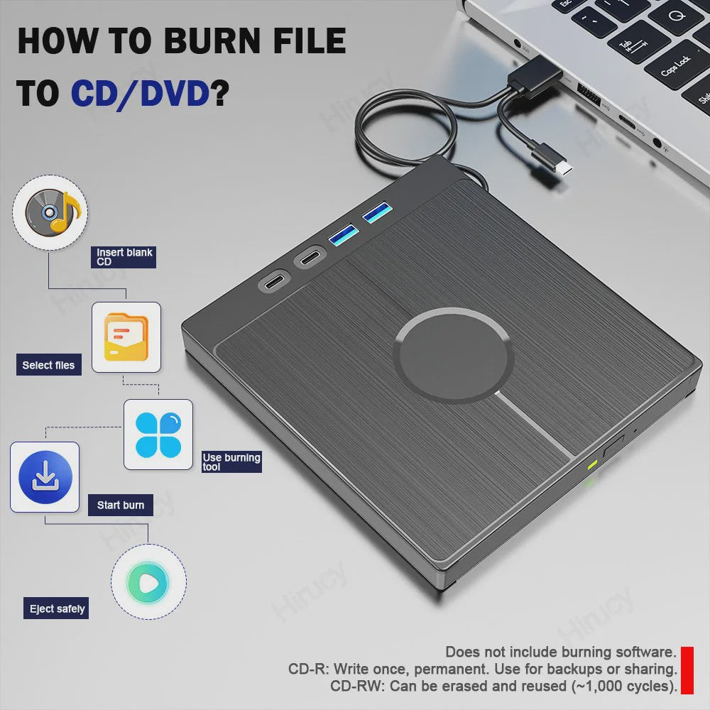 Externe CD/DVD Brander & Lezer met USB 3.0 & Type-C (7-in-1)