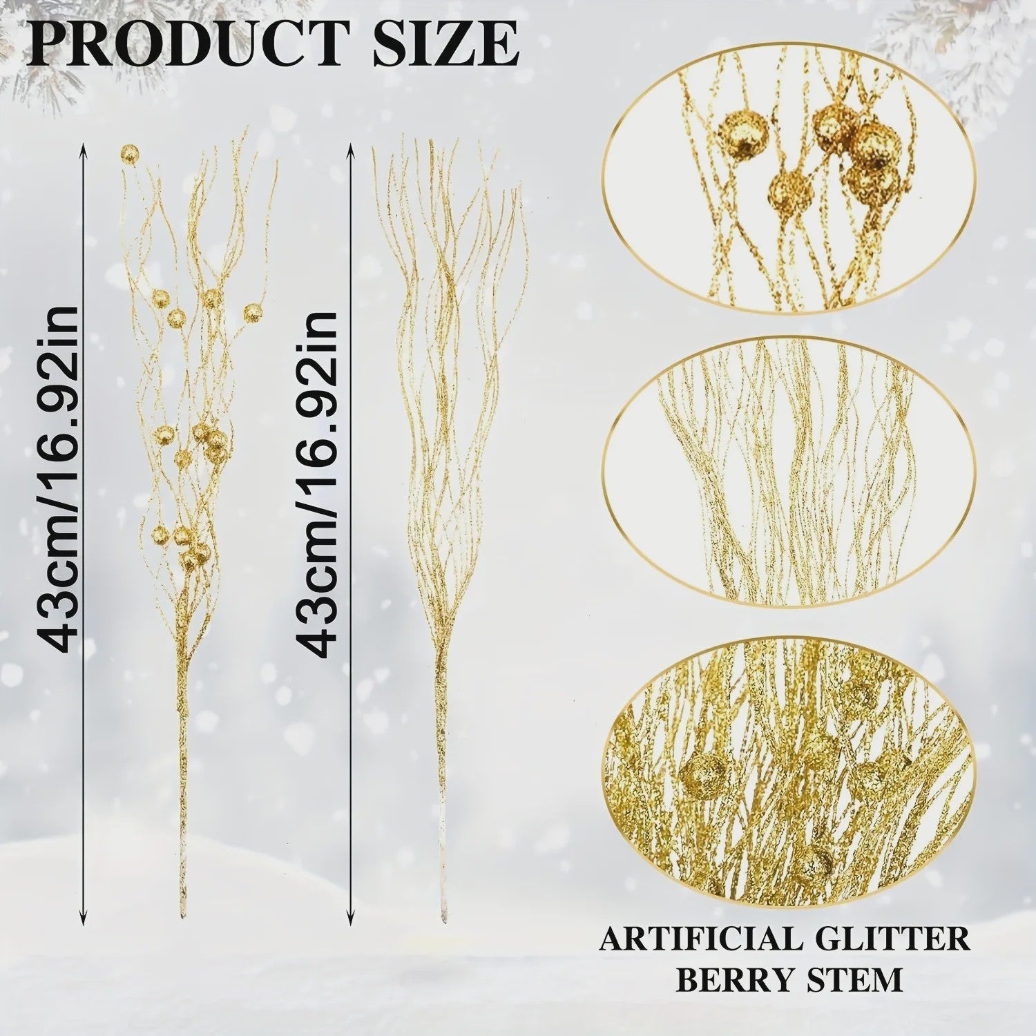 8x Glitter Bessen Takken - Kerstdecoratie & Feestaccessoires
