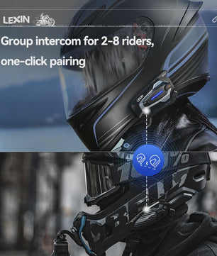 LEXIN G10 Motorhelm Intercom Systeem - 8 Rijders, Bluetooth 5.1, Parallel Audio & Muziek Delen