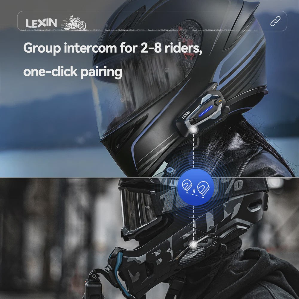LEXIN G10 Motorhelm Intercom Systeem - 8 Rijders, Bluetooth 5.1, Parallel Audio & Muziek Delen