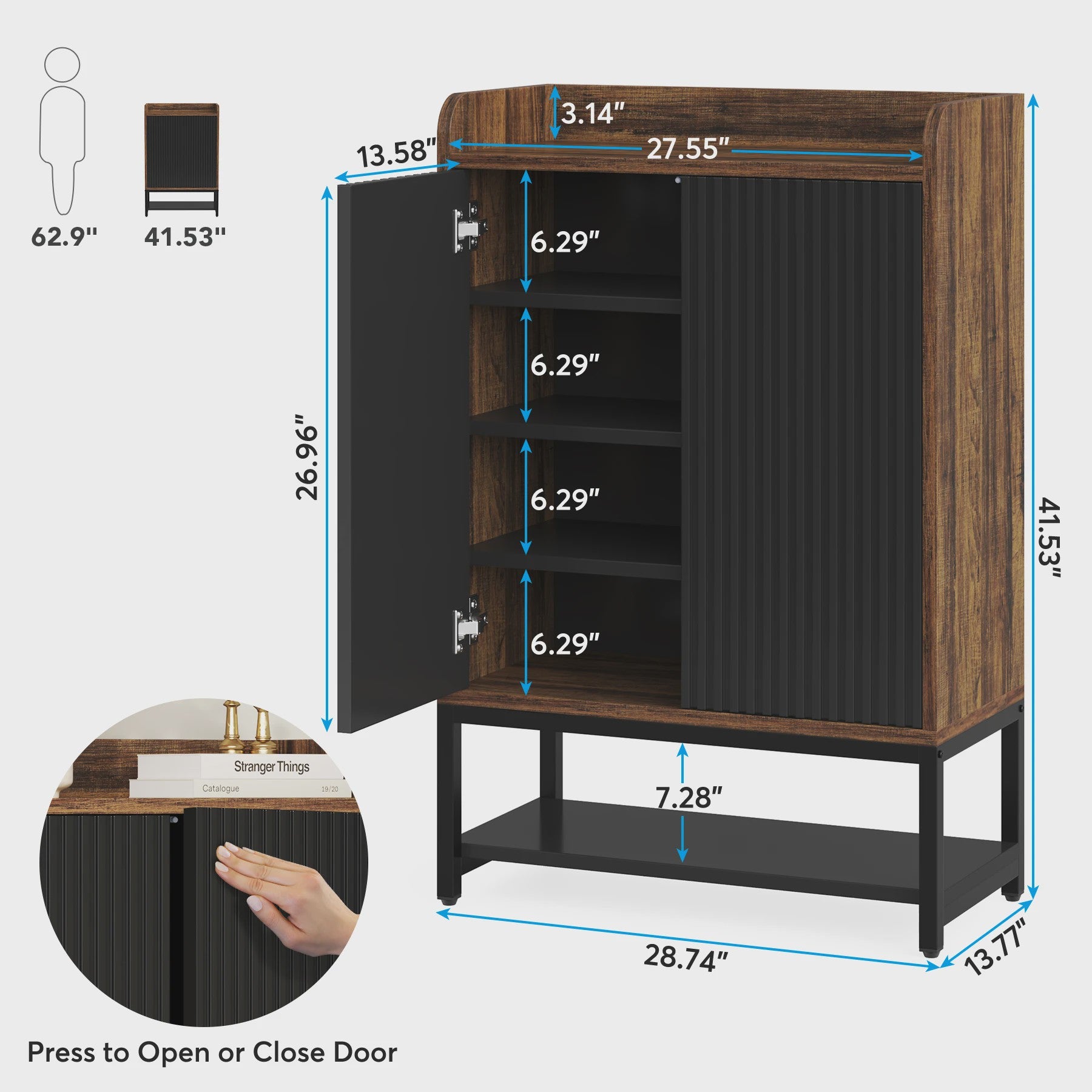 Stijlvolle Houten Schoenenkast met Deuren - 5 Niveaus - Entree & Hal Organizer