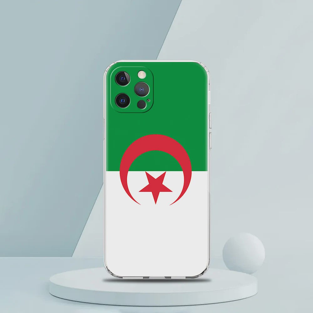Transparante TPU Hoesje met Algerijnse Vlag - Schokbestendig voor iPhone (Diverse Modellen)