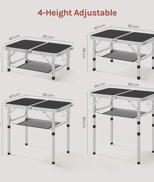 Verstelbare en Opvouwbare Campingtafel van Aluminium met Opbergnet en Haken - Draagbaar voor Tuin, Picknick & BBQ