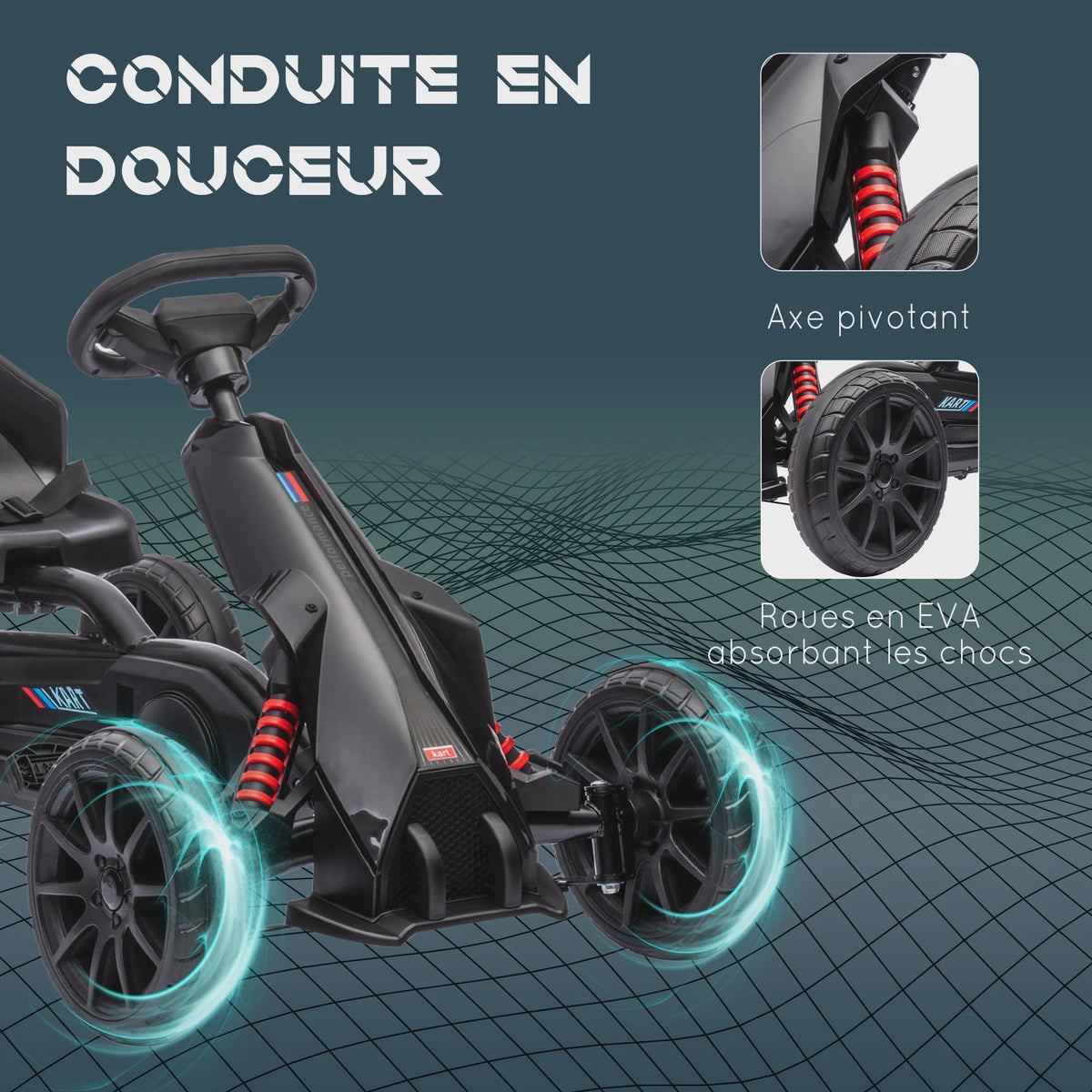 Homcom Children's Pedal Go-Kart, Child's Go-Kart, with 4-Position Adjustable Seat, Silent Eva Wheels, 100 X 58 X 5