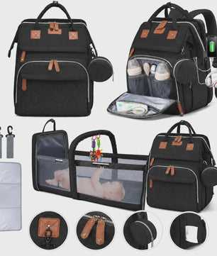 Multifunctionele Luiertas Rugzak met Babybedje, USB-poort en Aankleedkussen - Waterdicht