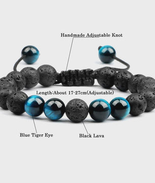 Verstelbare Lava Kralen & Tijgeroog Armband - Yoga & Helende Sieraden voor Hem en Haar
