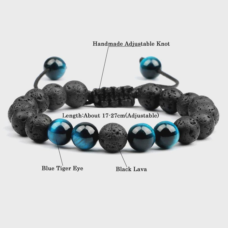 Verstelbare Lava Kralen & Tijgeroog Armband - Yoga & Helende Sieraden voor Hem en Haar
