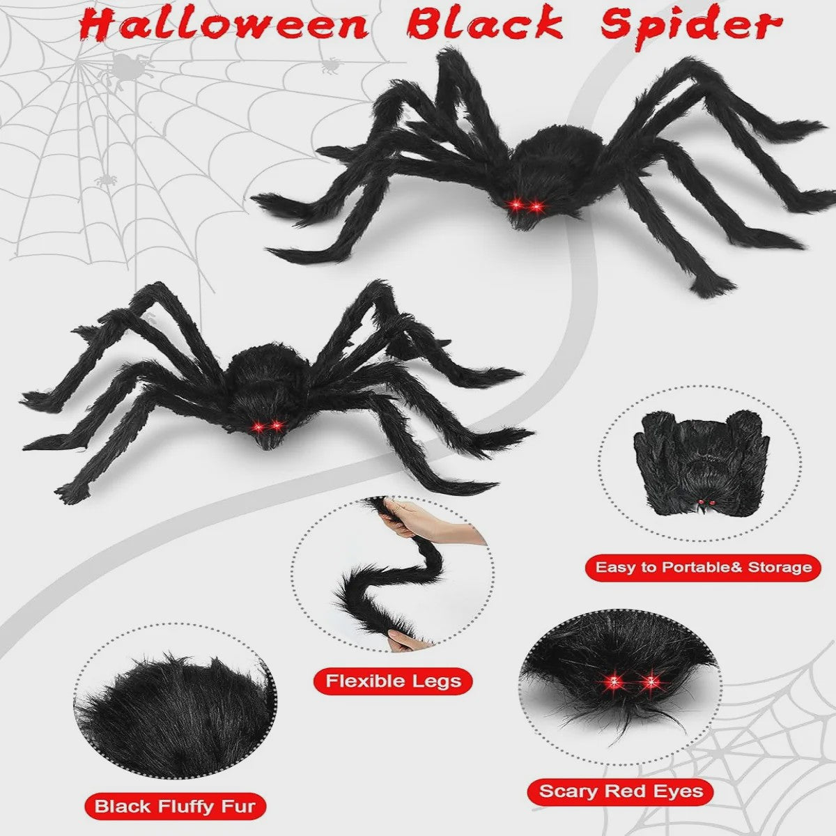 Enorme Zwarte Pluche Spin - Halloween Decoratie 30-200cm
