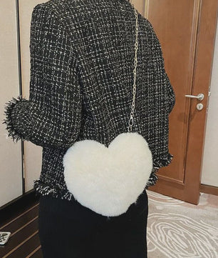 Schattige Hartvormige Pluche Schoudertas met Ketting - Dames Crossbody Tas