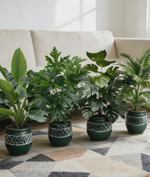Set van 4 Grote Kunst Areca Palm Planten met 48 Bladeren - Tropische Decoratie