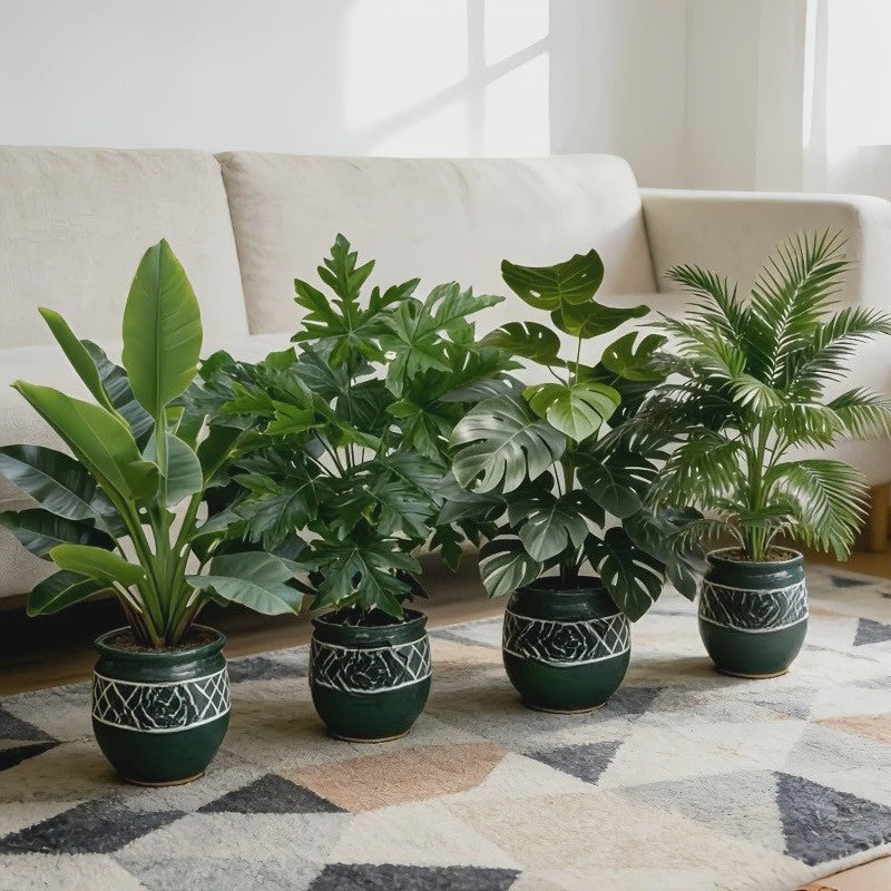 Set van 4 Grote Kunst Areca Palm Planten met 48 Bladeren - Tropische Decoratie