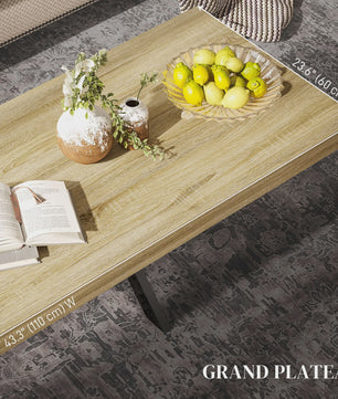 Industriële Rechthoekige Salontafel - Zwart Metaal & Houtlook - 110x60x45cm