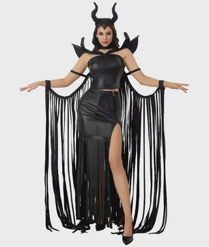 Dames Vampier Kostuum - Sexy Gothic Halloween Jurk met Cape