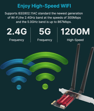 FENVI AC1200 WiFi 5 PCI-E Netwerkkaart met Bluetooth 4.0 - Dual Band 2.4GHz/5GHz voor Desktop (Win 7/8/10/11)