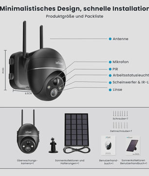 IeGeek 5MP Draadloze Buiten Camera met Solar Paneel, PTZ, PIR Bewegingsdetectie