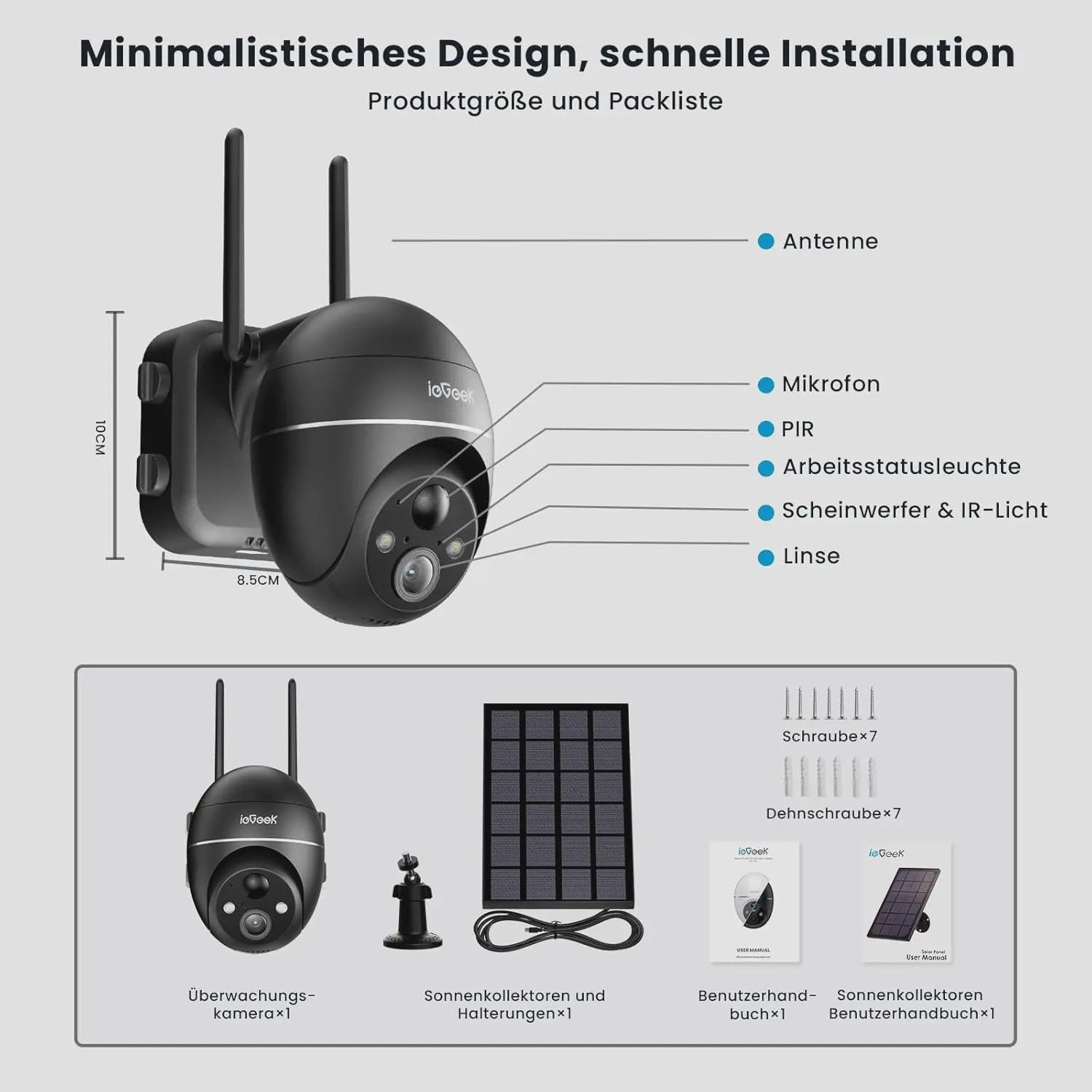 IeGeek 5MP Draadloze Buiten Camera met Solar Paneel, PTZ, PIR Bewegingsdetectie