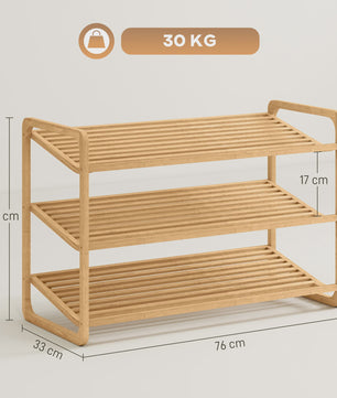 HOMCOM Bamboe Schoenenrek 3 Niveaus - Ruim 12 Paren Schoenen - 76x33x50,8cm - Natuurlijk Hout