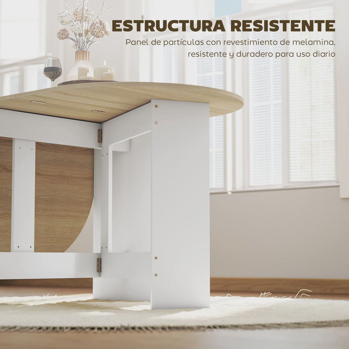 Homcom Ovalen Eettafel met Klapvleugels - 163x80x75 cm - Naturel Houtkleur