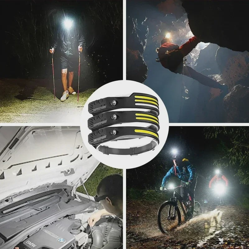 Oplaadbare LED Hoofdlamp met COB Sensor en 6 Modi - Ideaal voor Buiten en Werk