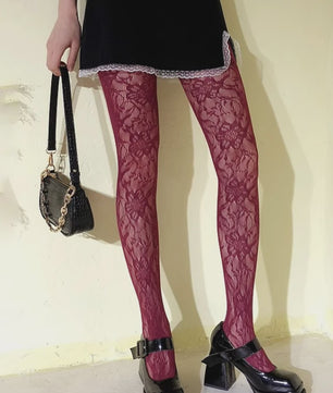 Dames Panty met Bloemenpatroon en Hoge Taille - Sexy Witte Visnet Mesh Sokken voor de Zomer