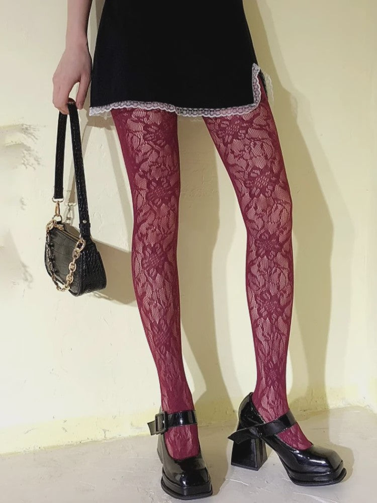 Dames Panty met Bloemenpatroon en Hoge Taille - Sexy Witte Visnet Mesh Sokken voor de Zomer