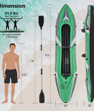 Opblaasbare Kajak voor 2 Personen - 3.5 Meter - Heavy Duty PVC met Aluminium Paddles - Groen