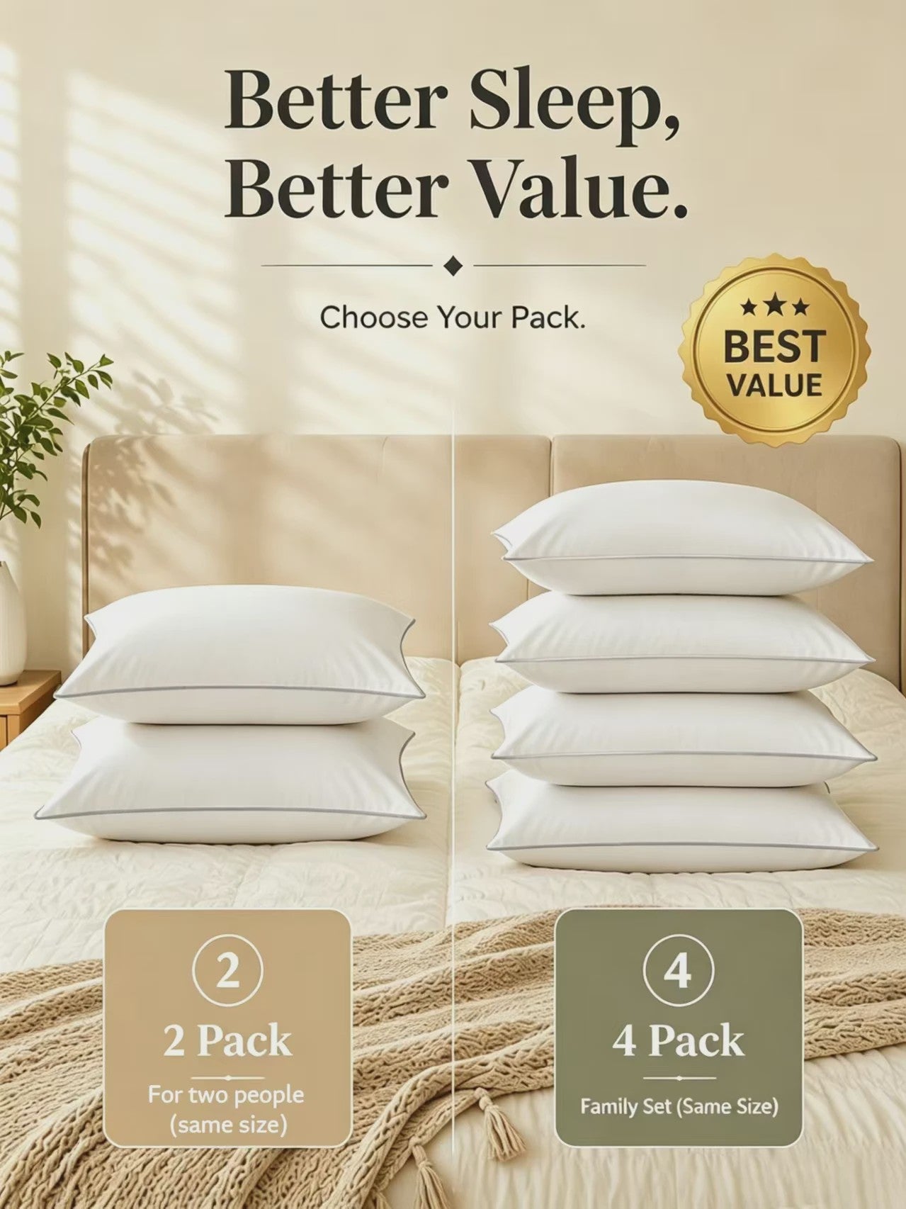 Set van 2 of 4 Luxe Kussens: 50% Ganzendons & 50% Polyester | 100% Katoenen Tijk