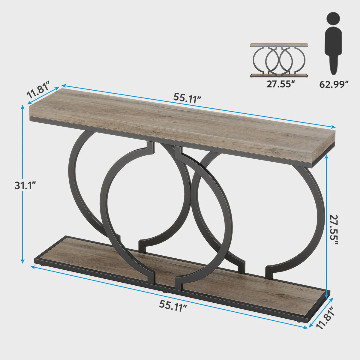 Moderne Console Tafel 55 inch met Faux Marmer - Smalle Entree Tafel met Unieke Basis
