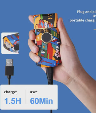 Kemei Oplaadbare Elektrische Tondeuse met Graffiti Design - Professionele Baardtrimmer & Scheerapparaat