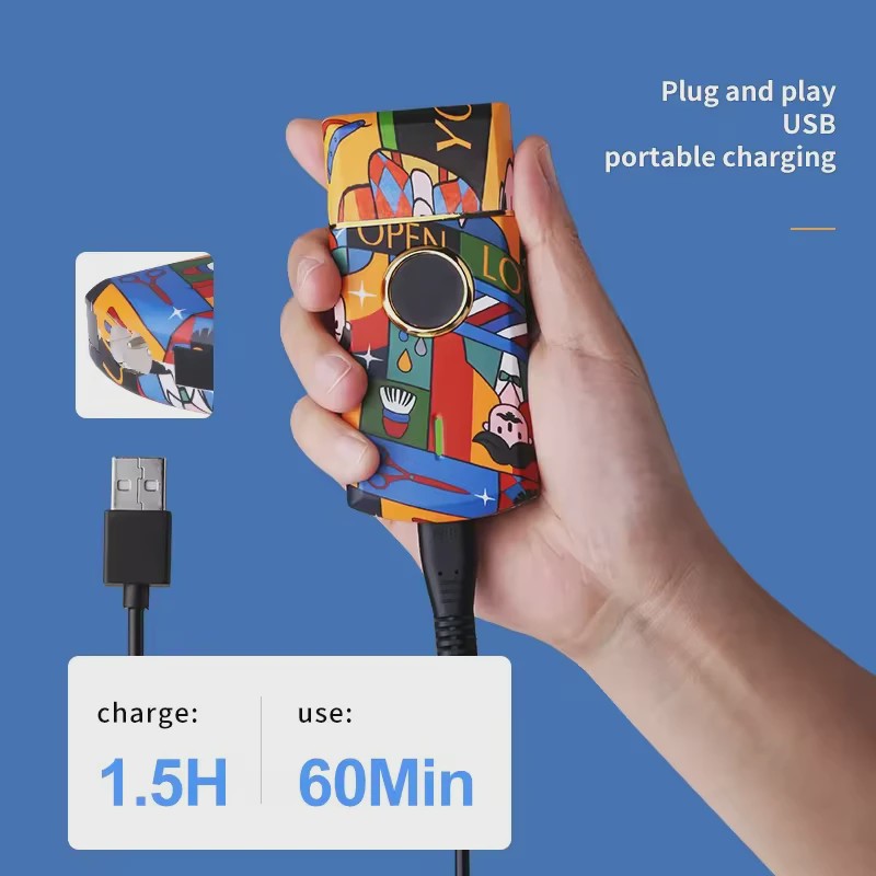 Kemei Oplaadbare Elektrische Tondeuse met Graffiti Design - Professionele Baardtrimmer & Scheerapparaat