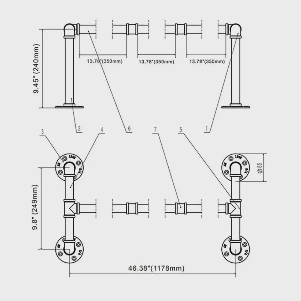 Industrieel Wandrek Kledingrek Metaal Pijp Design - 40kg Draagkracht