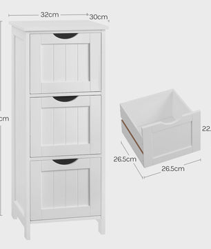 Smal Wit Toiletkastje met 3 Lades - Vrijstaande Badkamer- en Keukenorganizer 32x81x30cm