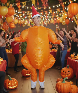 Opblaasbaar Kalkoen Kostuum met Kerstmuts - Grappig Jumpsuit voor Feestjes