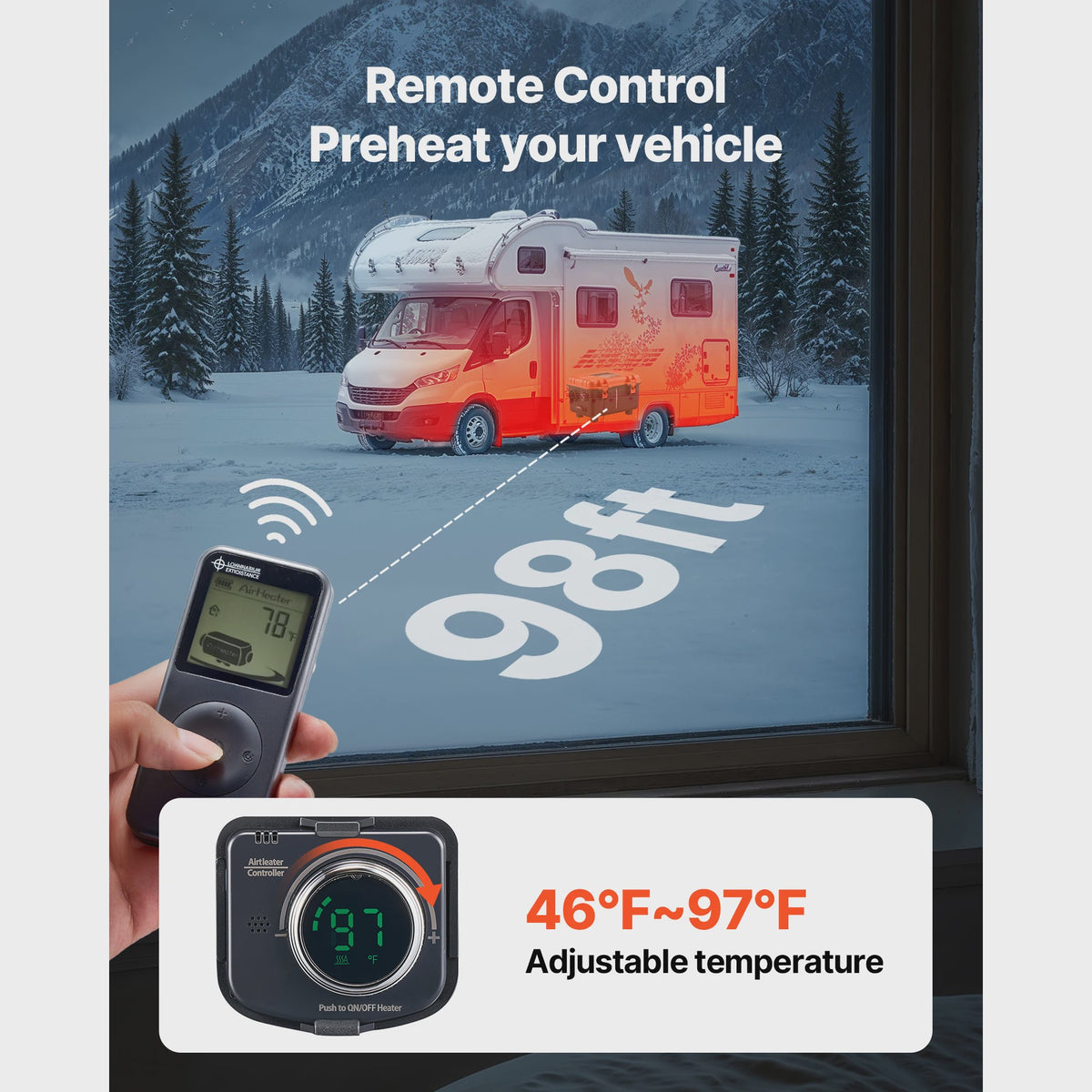 8KW Diesel Luchtverwarmer 12V/24V met Afstandsbediening - Stil en Krachtig voor Camper, Vrachtwagen, Garage