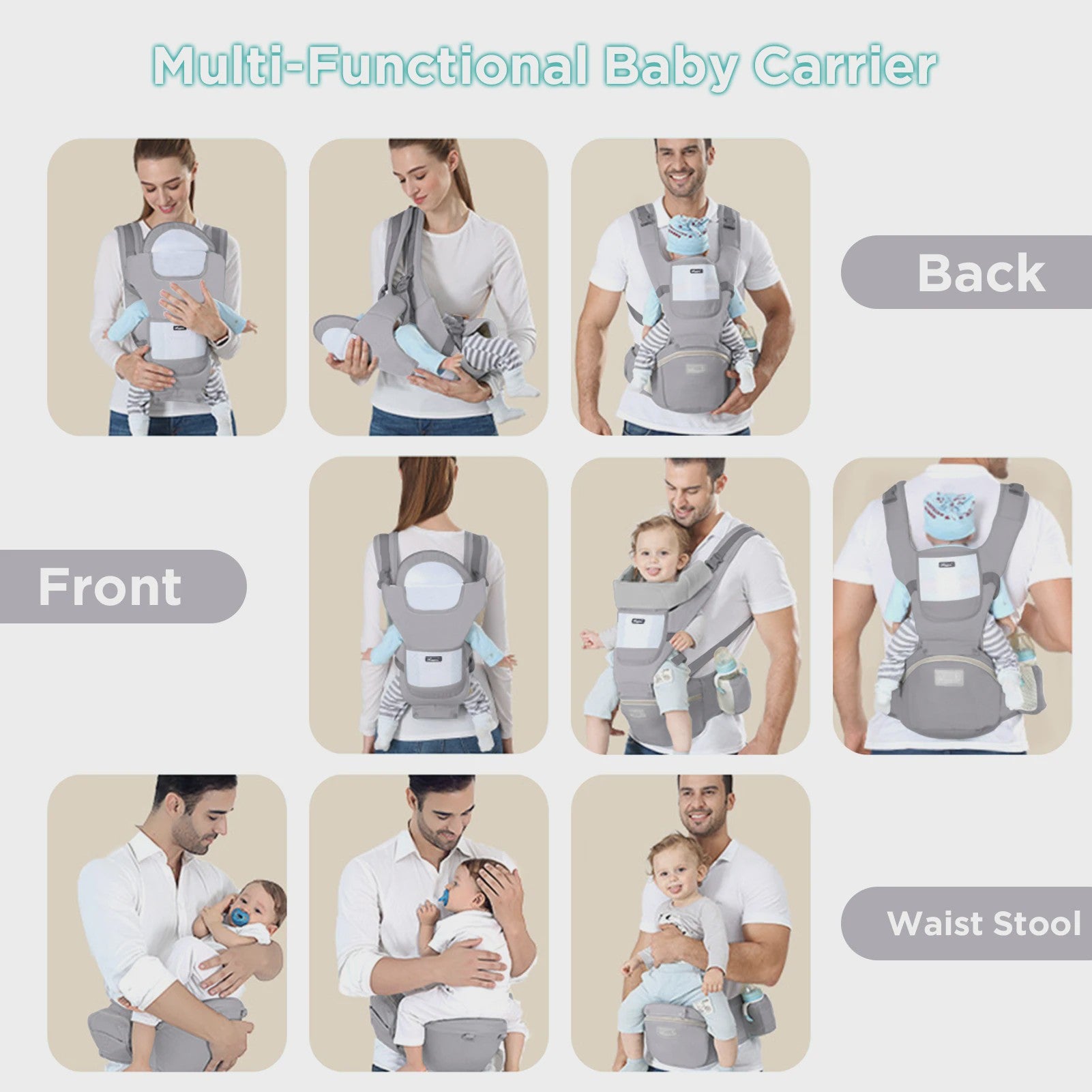 Ergonomische Baby Draagzak Multifunctioneel met Heupstoel - 0 tot 36 Maanden