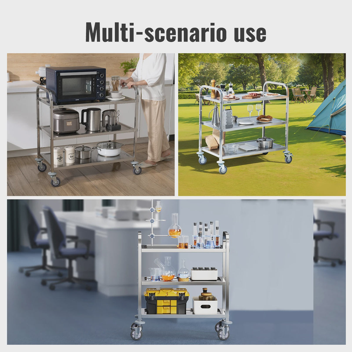 RVS Werkwagen / Medische Kar met Wielen - 3 Laags