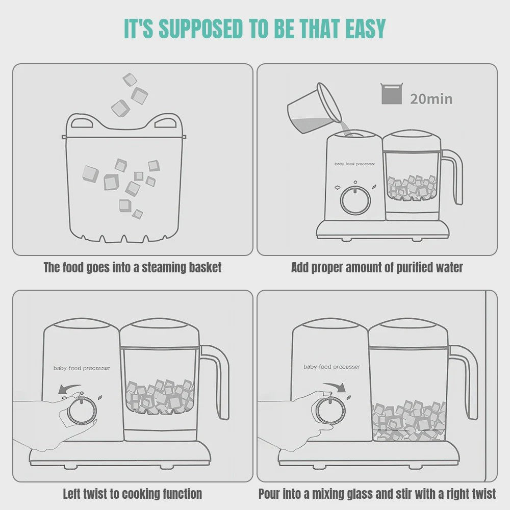Multifunctionele Babyvoeding Maker: Stomen, Mixen, Opwarmen & Koken