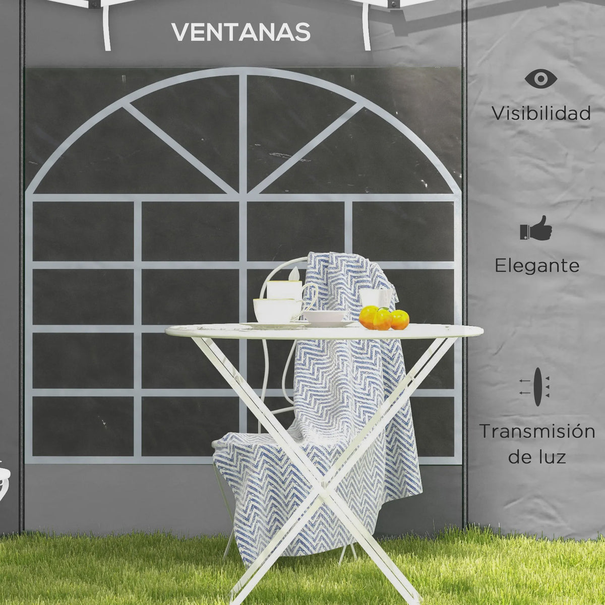 Outsunny Tentzijwanden 300x200 cm met Grijs Raam - 2 Panelen