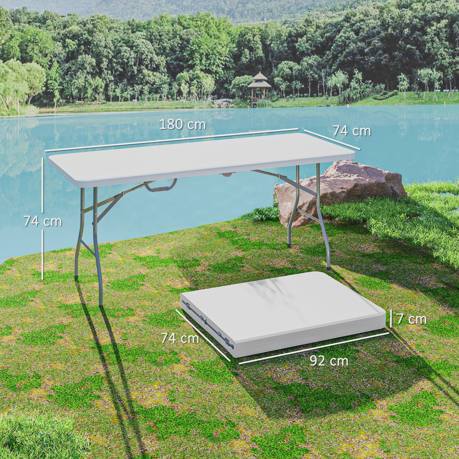 Outsunny HDPE Klaptafel - Robuuste Campingtafel Buiten met Handvat & Antislip Voetjes - 180x74x74 cm
