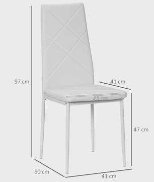 Set van 4 Witte Eetkamerstoelen met Synthetische Bekleding en Stalen Poten