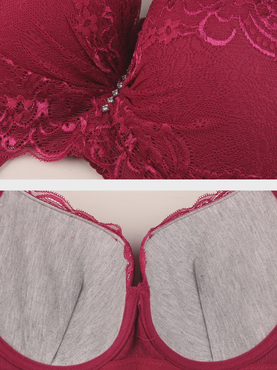 Comfortabele Plus Size Lace Push-Up BH met Brede Zijband en 4-Rij Sluiting